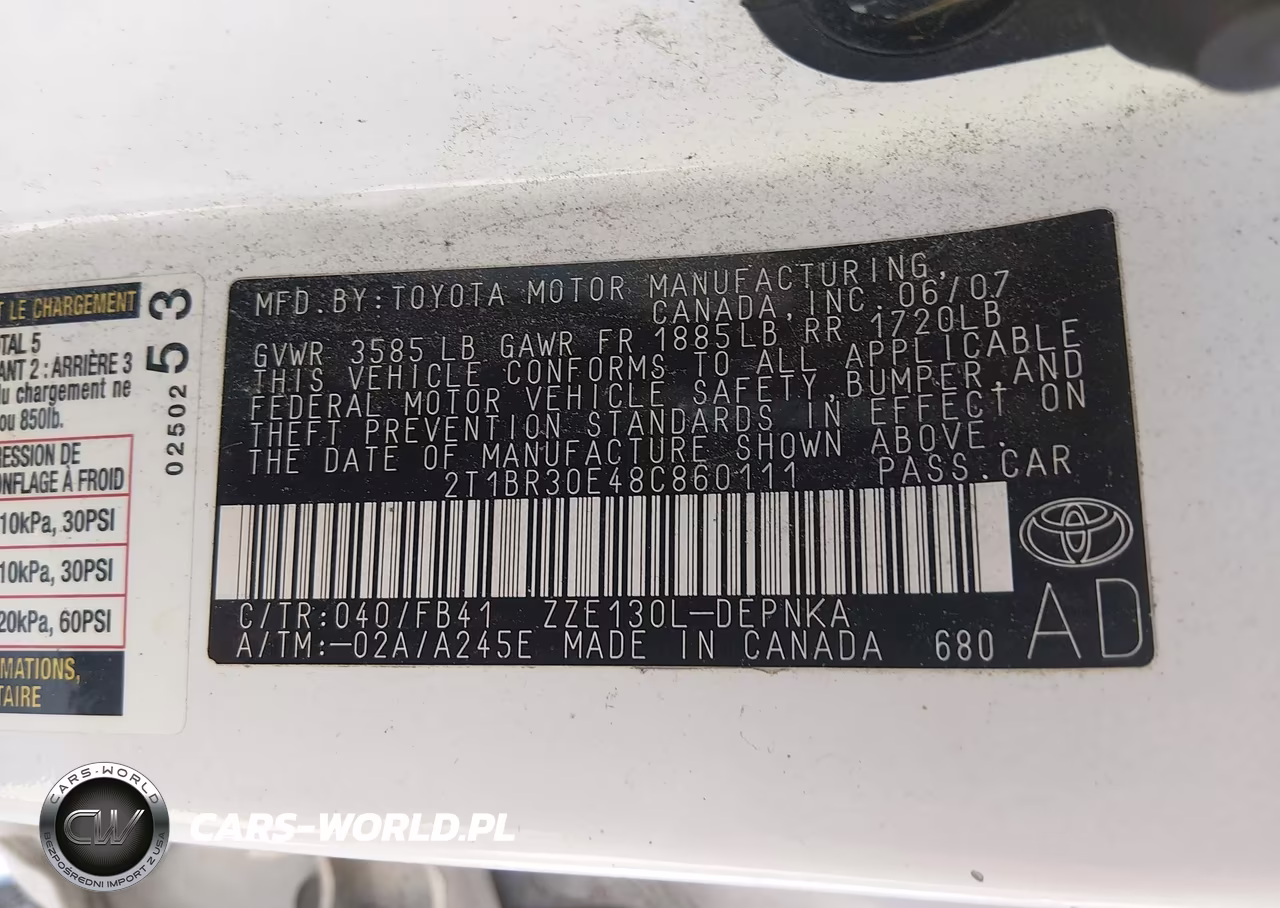 2008 Toyota Corolla Le VIN:2T1BR30E48C860111 - 9