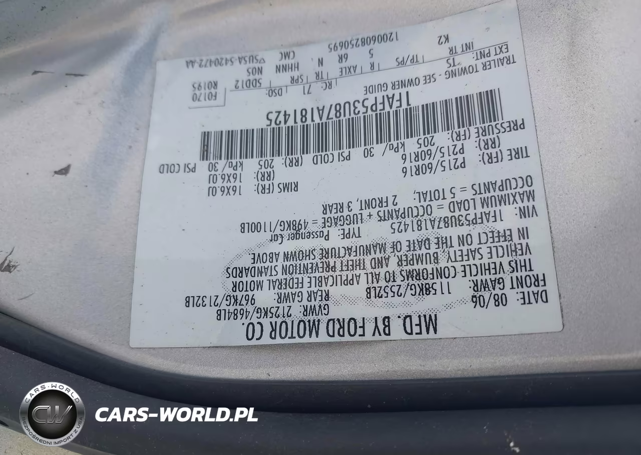 2007 Ford Taurus Se VIN:1FAFP53U87A181425 - 9