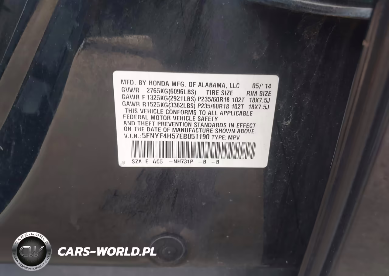 2014 Honda Pilot Ex-L VIN:5FNYF4H57EB051190 - 9