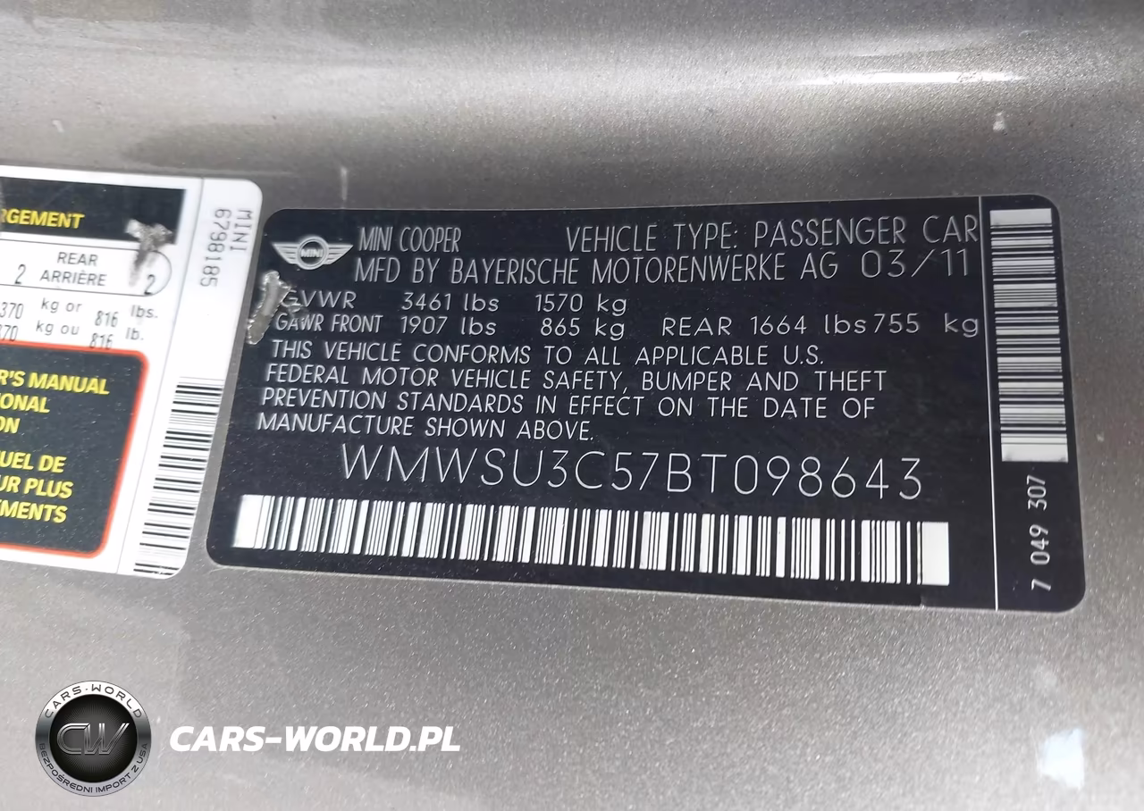 2011 Mini Cooper VIN:WMWSU3C57BT098643 - 9