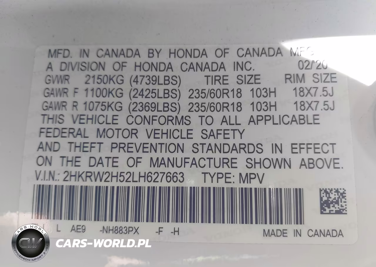 2020 Honda Cr-V Awd Ex VIN:2HKRW2H52LH627663 - 9