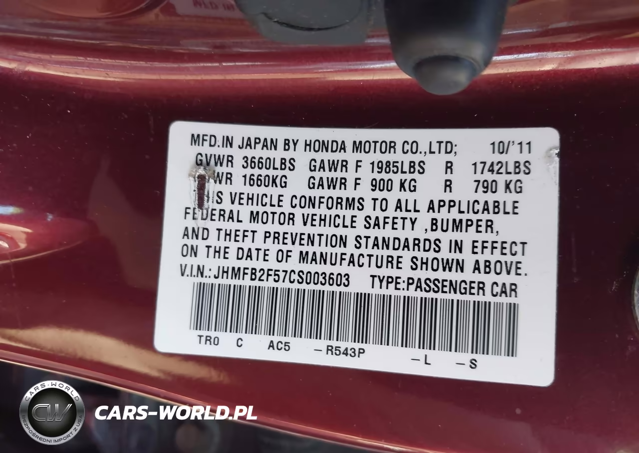 2012 Honda Civic Lx VIN:JHMFB2F57CS003603 - 9