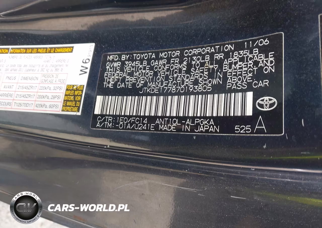 2007 Toyota Scion Tc VIN:JTKDE177870193805 - 9