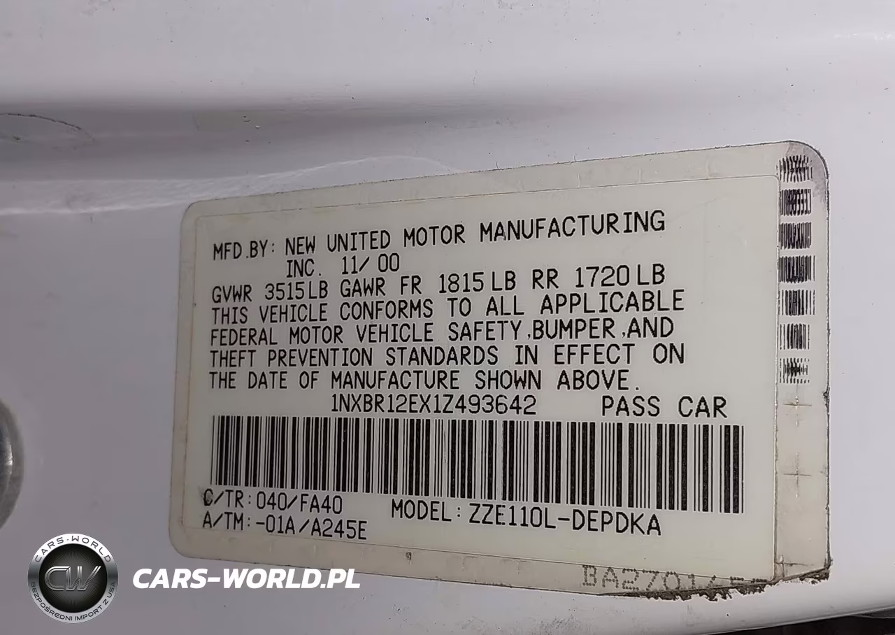 2001 Toyota Corolla Le VIN:1NXBR12EX1Z493642 - 9
