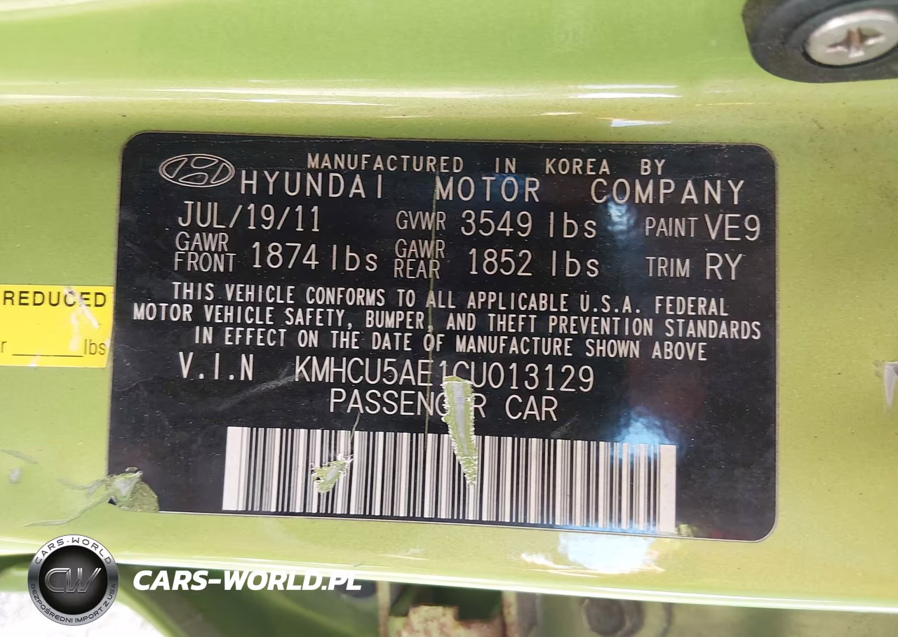 2012 Hyundai Accent Se VIN:KMHCU5AE1CU013129 - 9