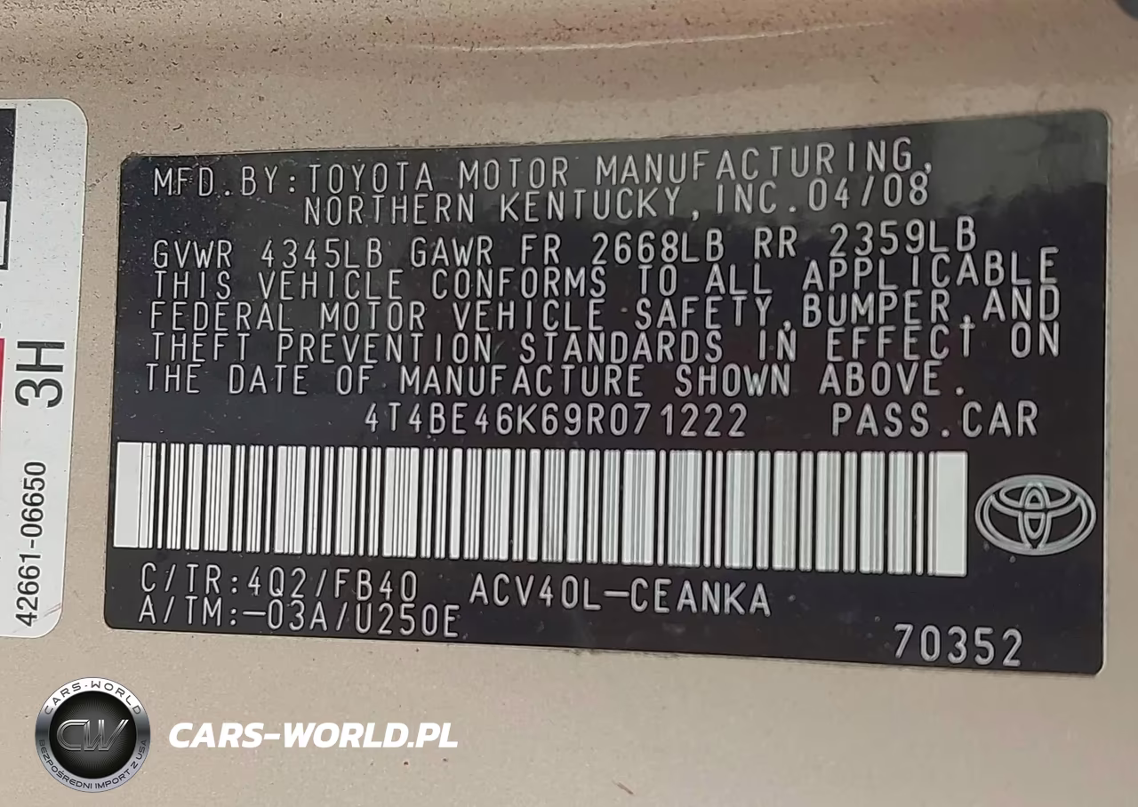 2009 Toyota Camry Le VIN:4T4BE46K69R071222 - 9