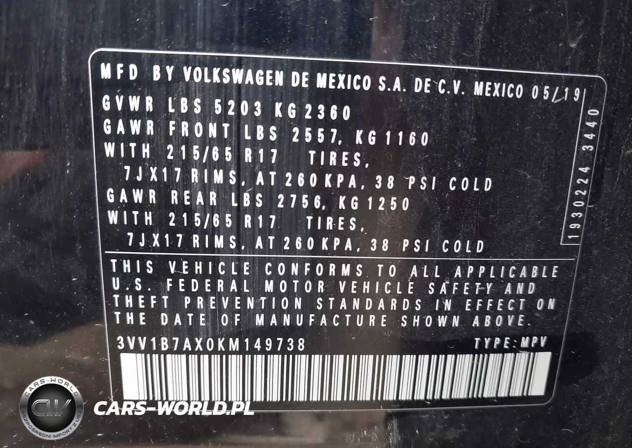 2019 Volkswagen Tiguan 2.0T S VIN:3VV1B7AX0KM149738 - 9