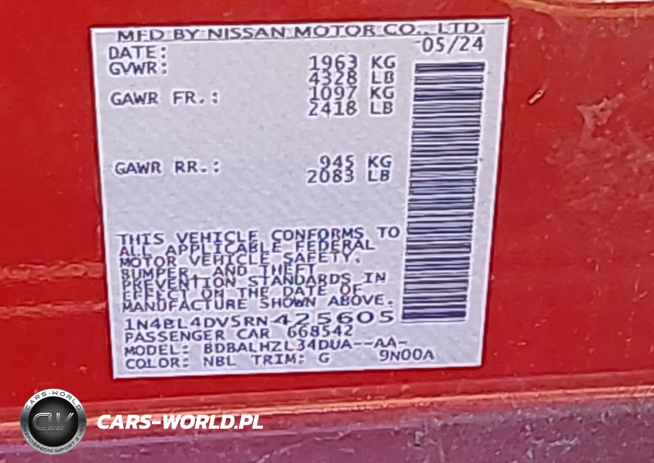 2024 Nissan Altima Sv Fwd VIN:1N4BL4DV5RN425605 - 9