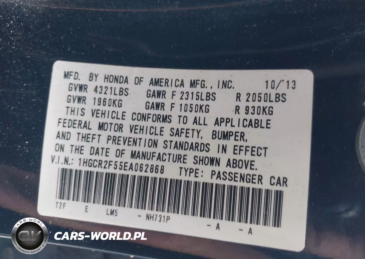 2014 Honda Accord Sport VIN:1HGCR2F55EA062868 - 9