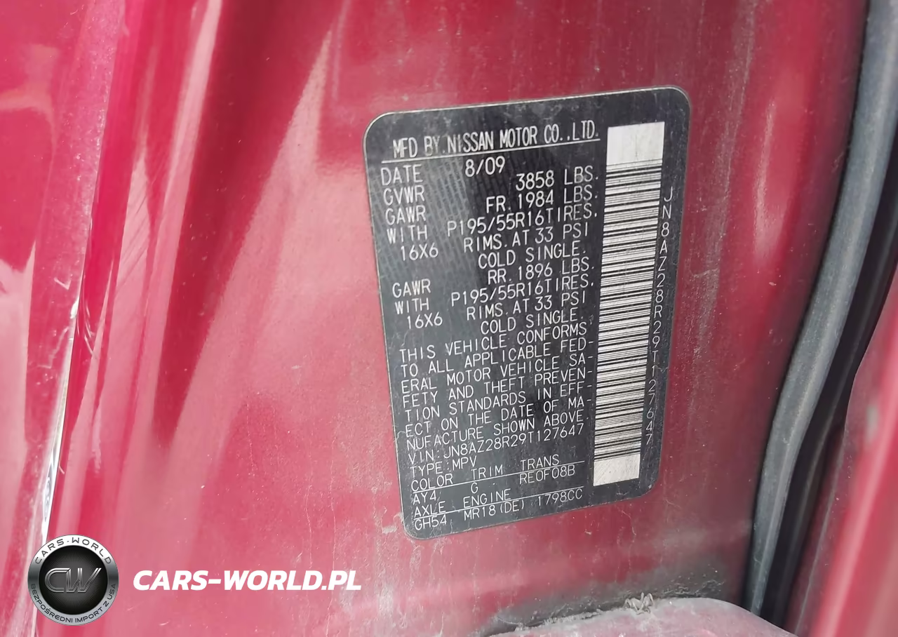 2009 Nissan Cube 1.8Sl VIN:JN8AZ28R29T127647 - 9