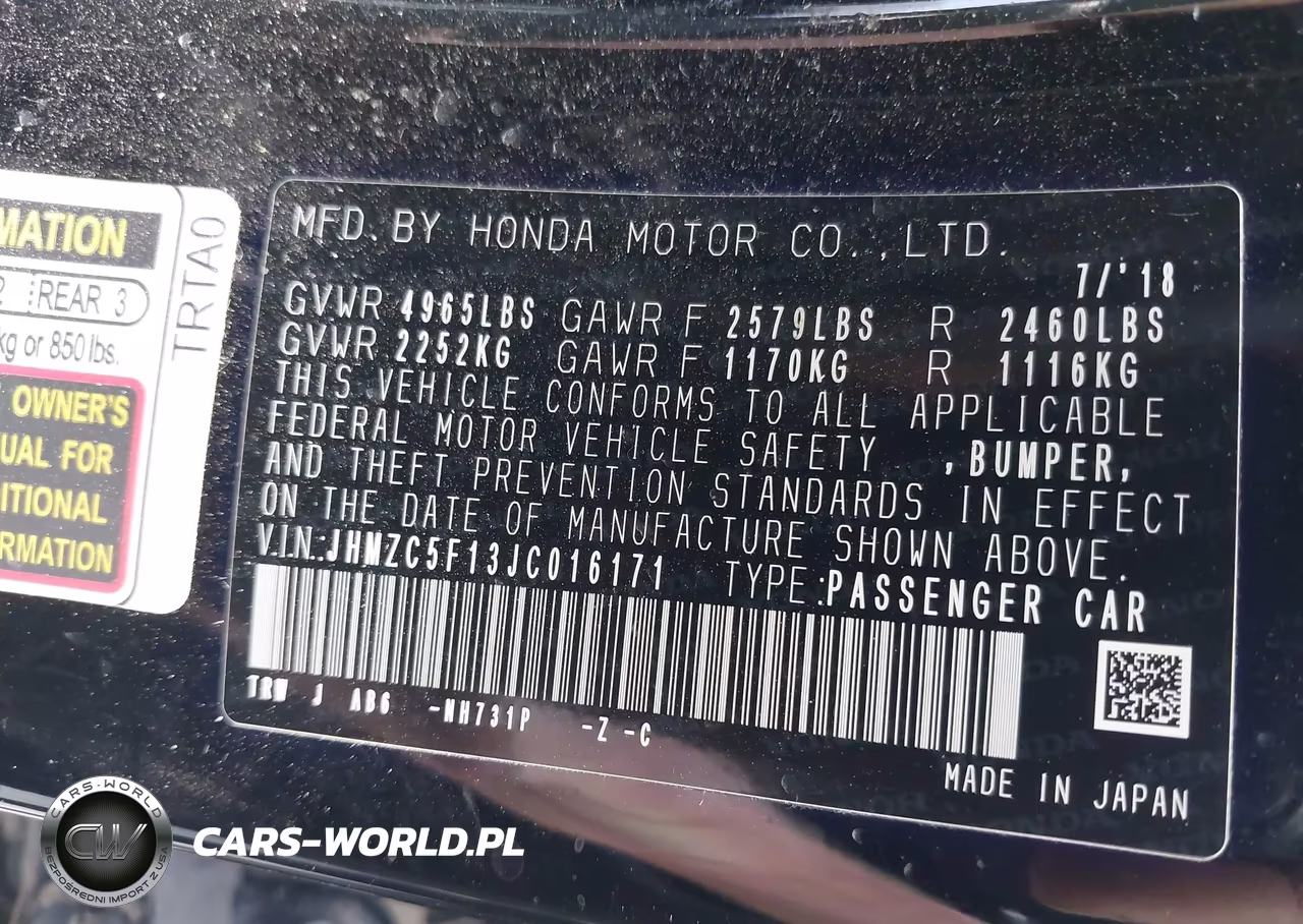 2018 Honda Clarity Plug-In Hybrid VIN:JHMZC5F13JC016171 - 9