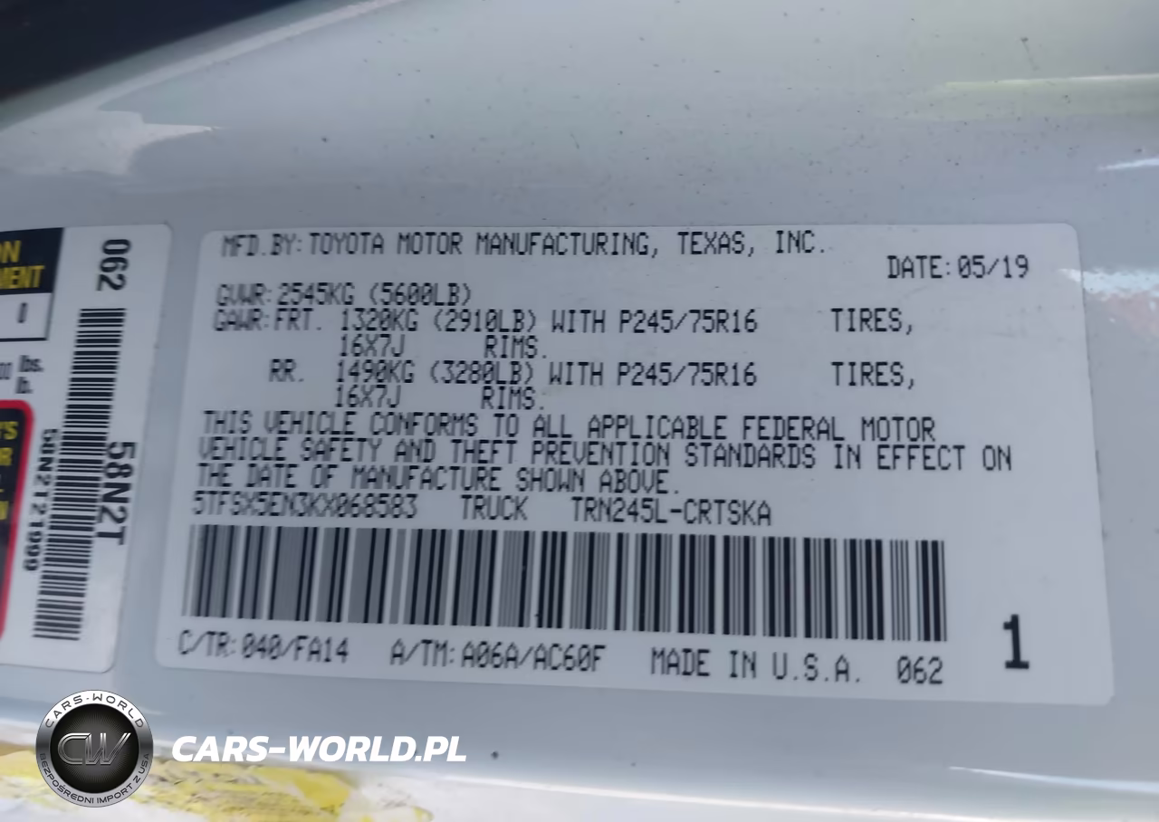 2019 Toyota Tacoma Sr VIN:5TFSX5EN3KX068583 - 9