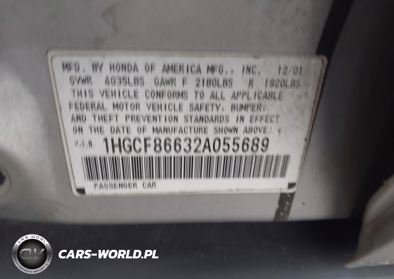 2002 Honda Accord 2.3 Vp VIN:1HGCF86632A055689 - 9