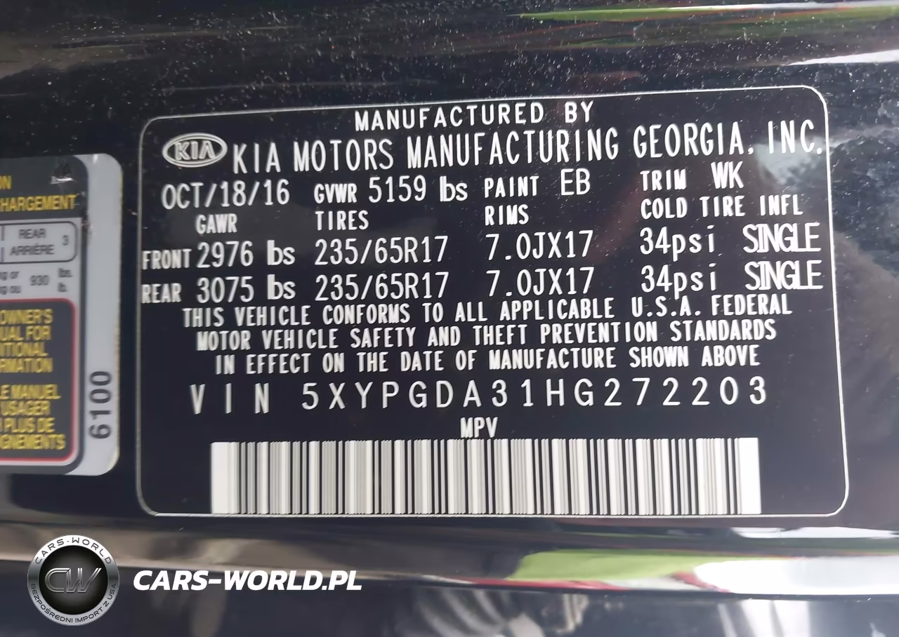 2017 Kia Sorento 2.4L Lx VIN:5XYPGDA31HG272203 - 9