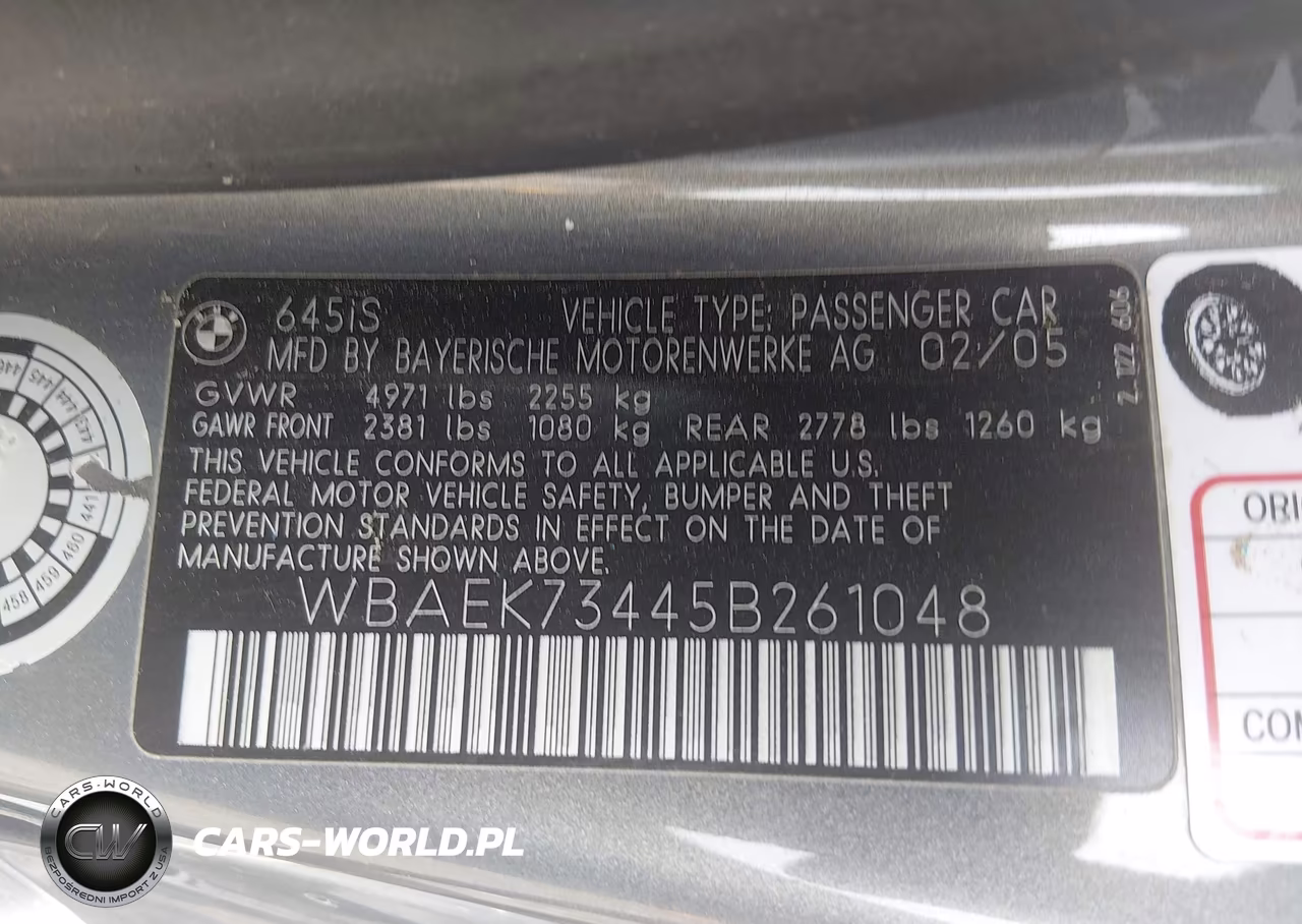 2005 BMW 645Ci VIN:WBAEK73445B261048 - 9
