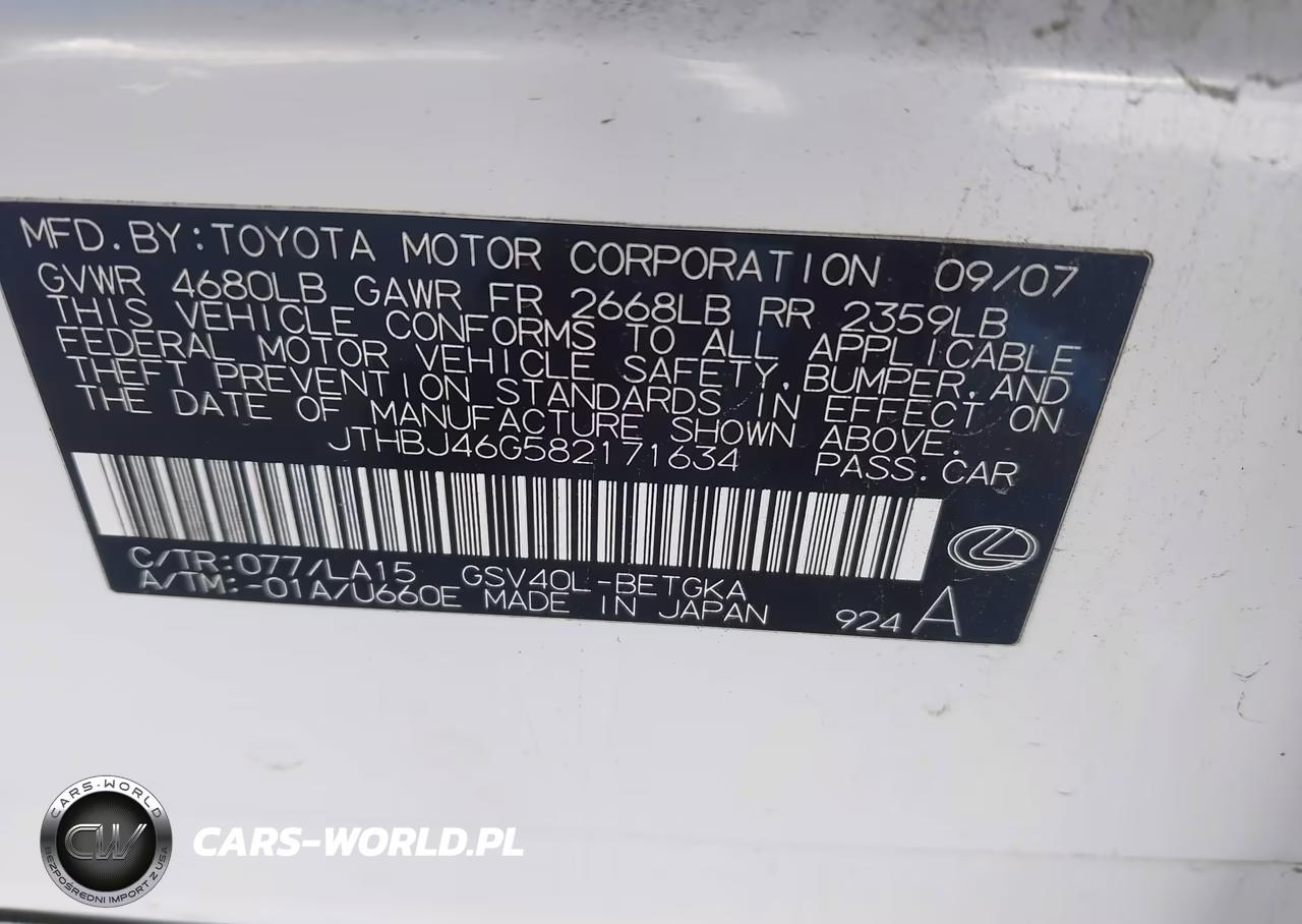 2008 Lexus Es 350 VIN:JTHBJ46G582171634 - 9