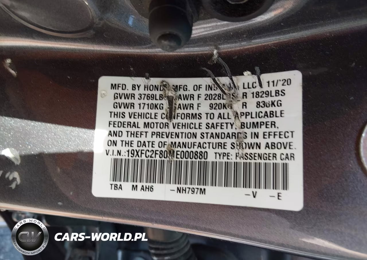 2021 Honda Civic Sport VIN:19XFC2F80ME000880 - 9