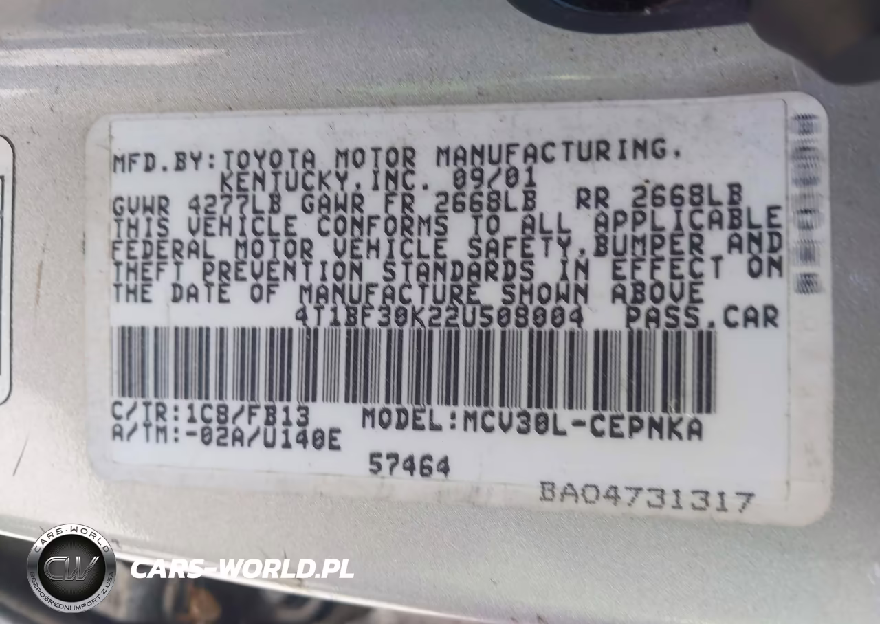 2002 Toyota Camry Le V6 VIN:4T1BF30K22U508004 - 9
