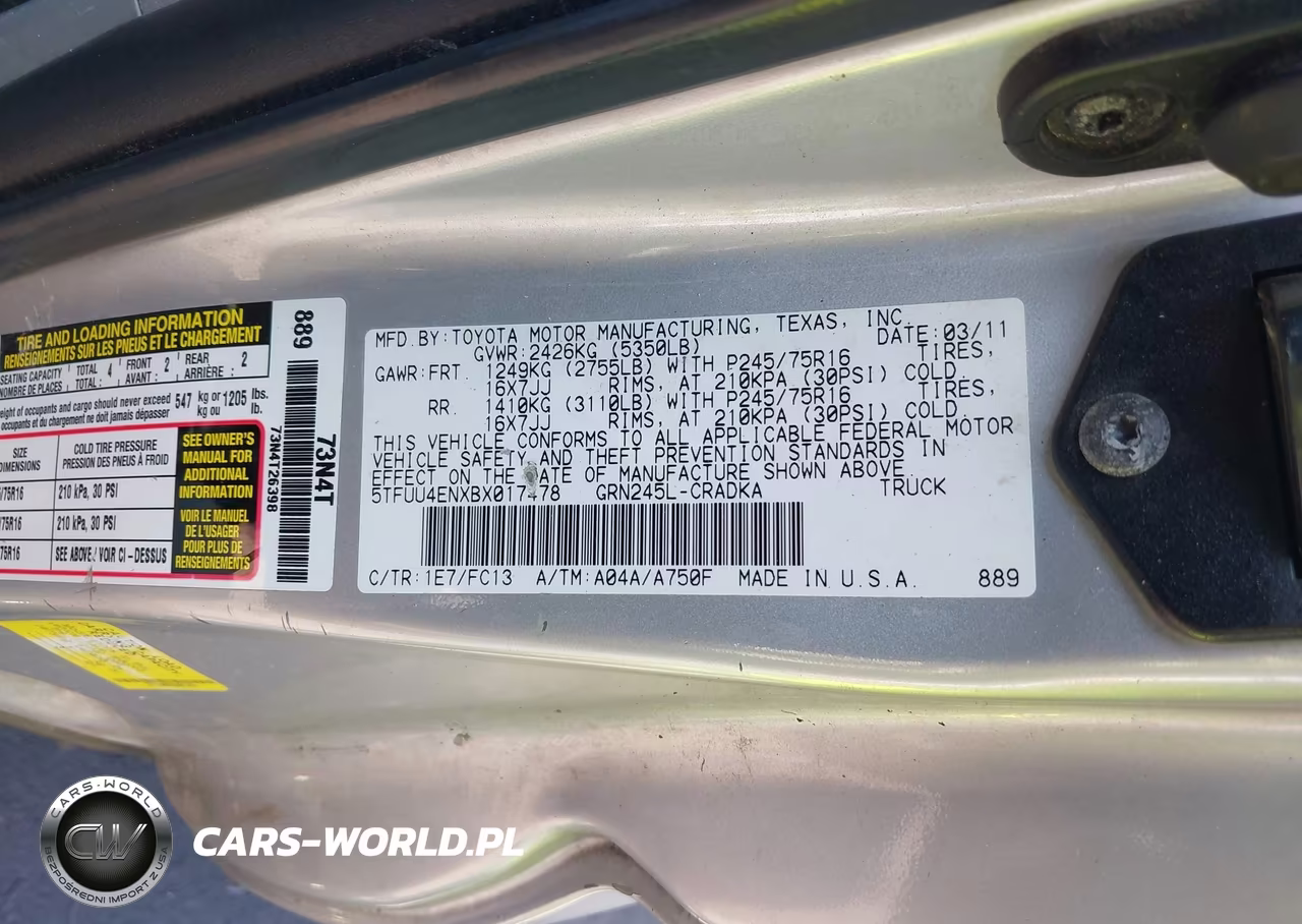 2011 Toyota Tacoma Base V6 VIN:5TFUU4ENXBX017478 - 9