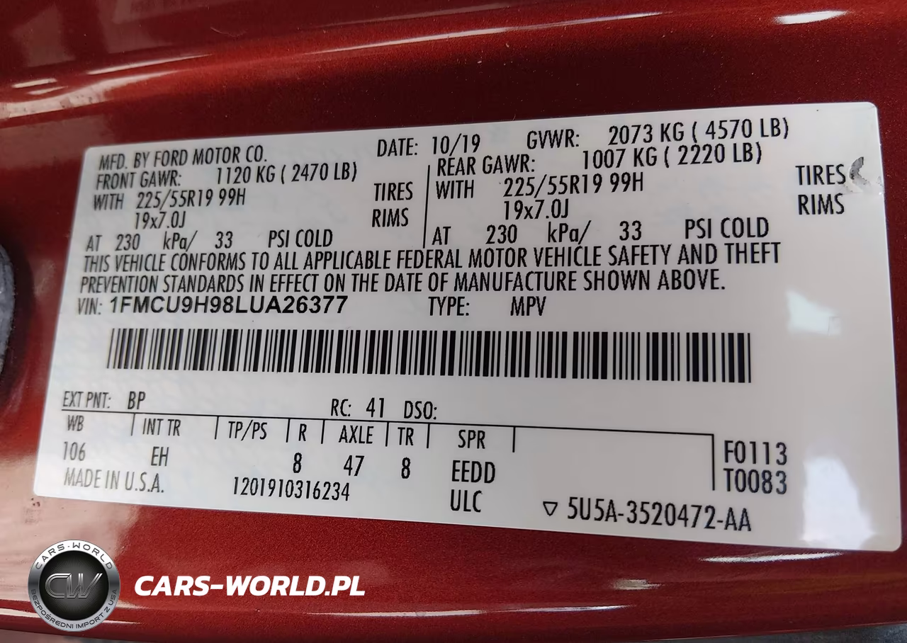 2020 Ford Escape Sel VIN:1FMCU9H98LUA26377 - 9