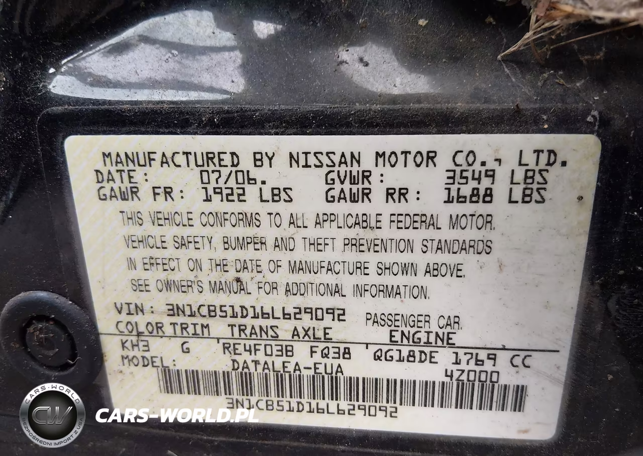 2006 Nissan Sentra 1.8S VIN:3N1CB51D16L629092 - 9