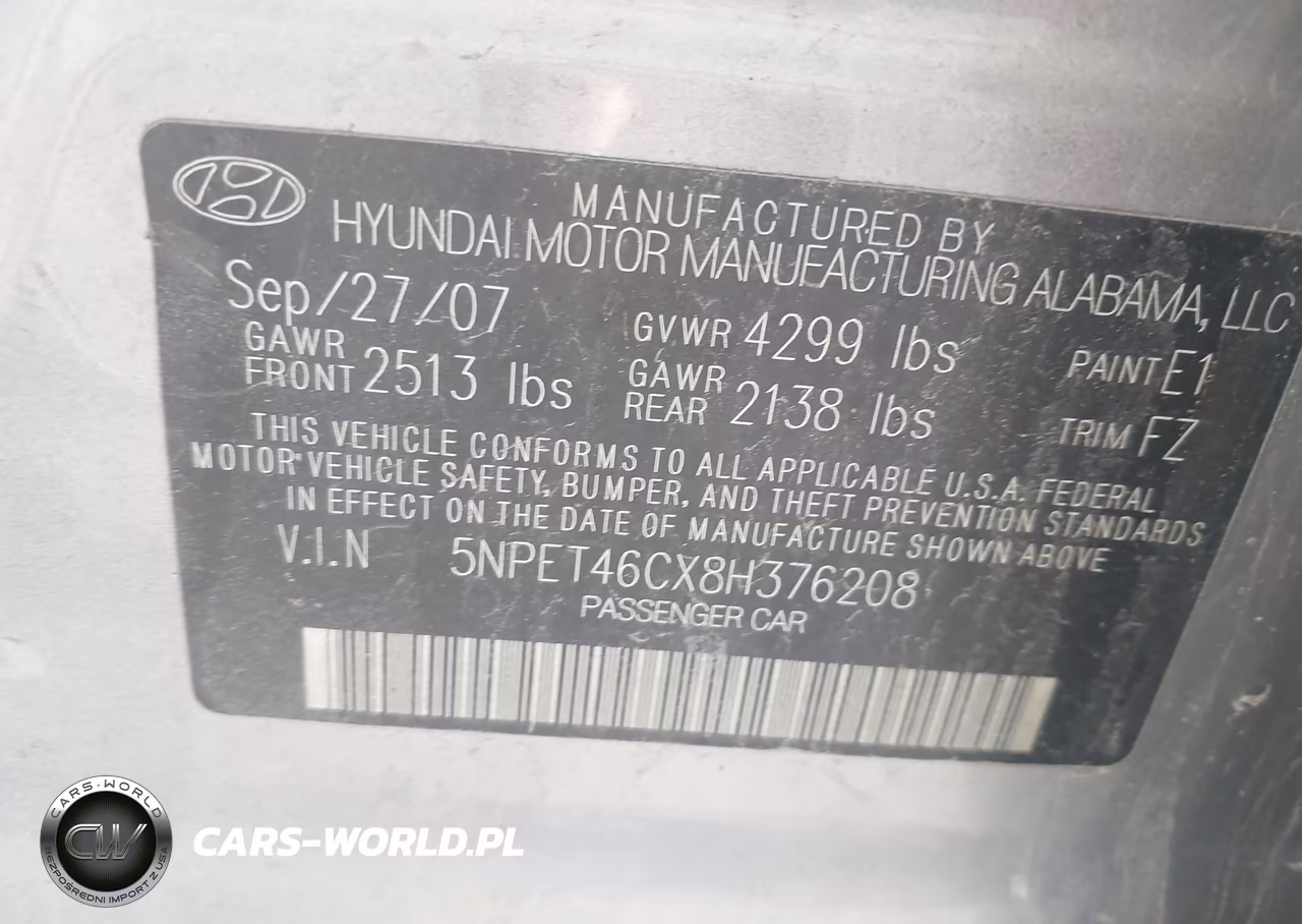 2008 Hyundai Sonata Gls VIN:5NPET46CX8H376208 - 9