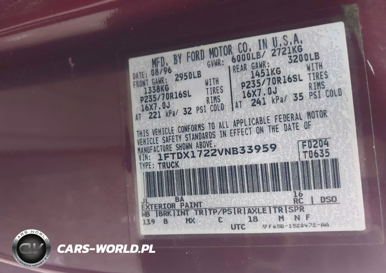 1997 Ford F150 VIN:1FTDX1722VNB33959 - 9