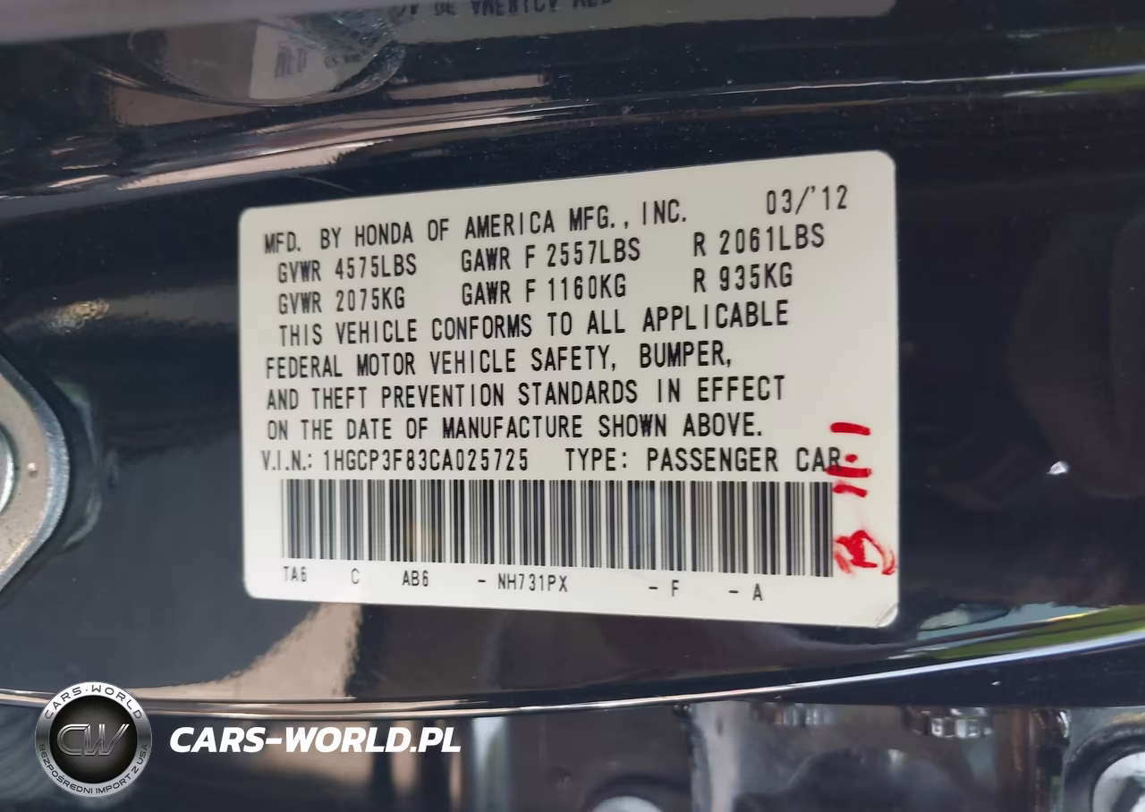 2012 Honda Accord 3.5 Ex-L VIN:1HGCP3F83CA025725 - 9
