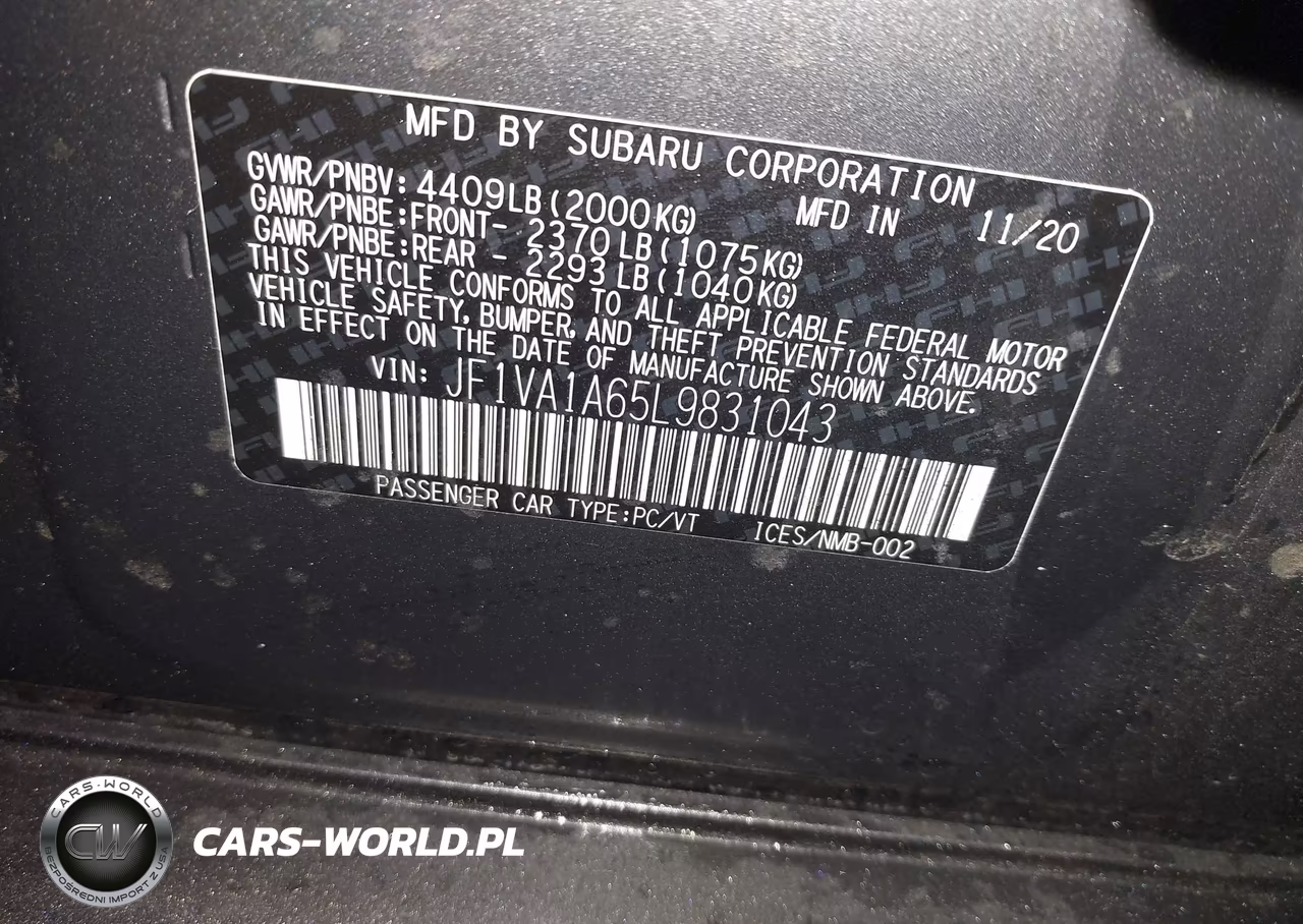 2020 Subaru Wrx VIN:JF1VA1A65L9831043 - 9