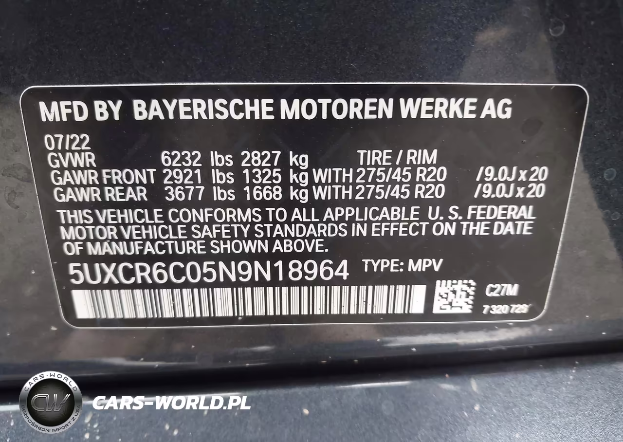 2022 BMW X5 xDrive40I VIN:5UXCR6C05N9N18964 - 9
