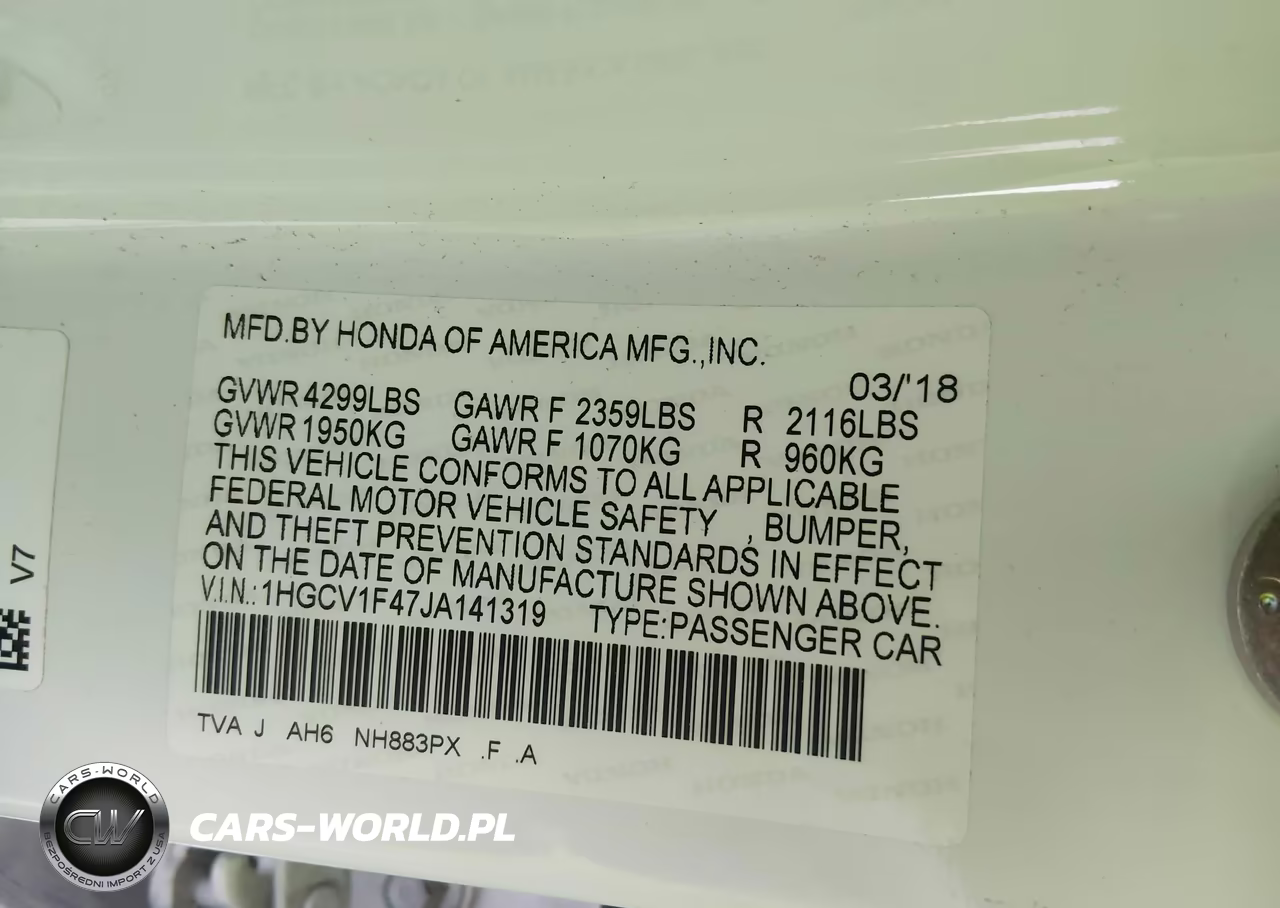 2018 Honda Accord Ex VIN:1HGCV1F47JA141319 - 9