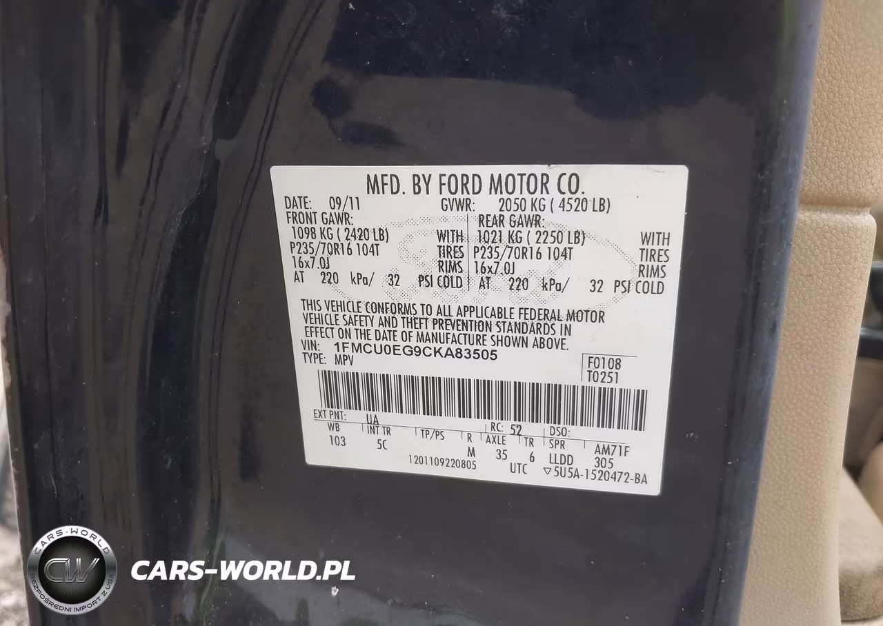2012 Ford Escape Limited VIN:1FMCU0EG9CKA83505 - 9
