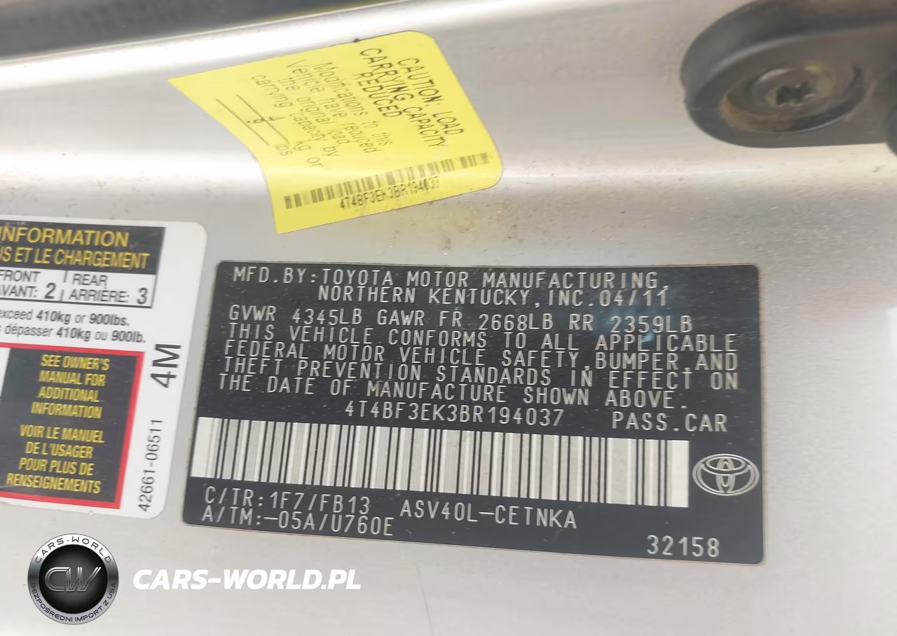 2011 Toyota Camry Le VIN:4T4BF3EK3BR194037 - 9