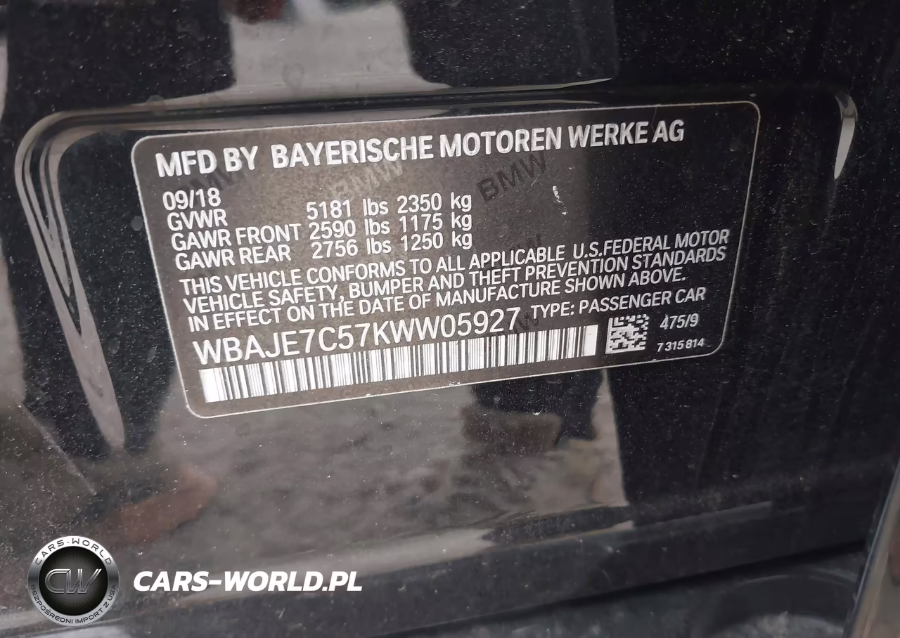 2019 BMW 540I xDrive VIN:WBAJE7C57KWW05927 - 9