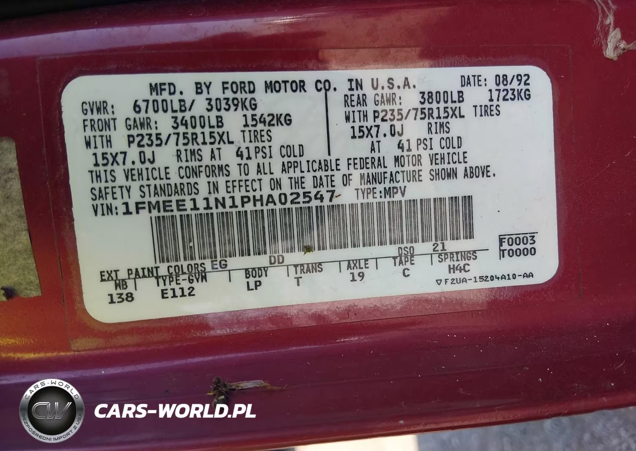 1993 Ford Econoline E150 VIN:1FMEE11N1PHA02547 - 9