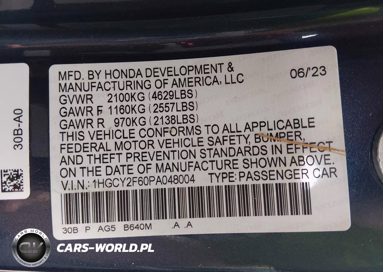 2023 Honda Accord Hybrid Ex-L VIN:1HGCY2F60PA048004 - 9