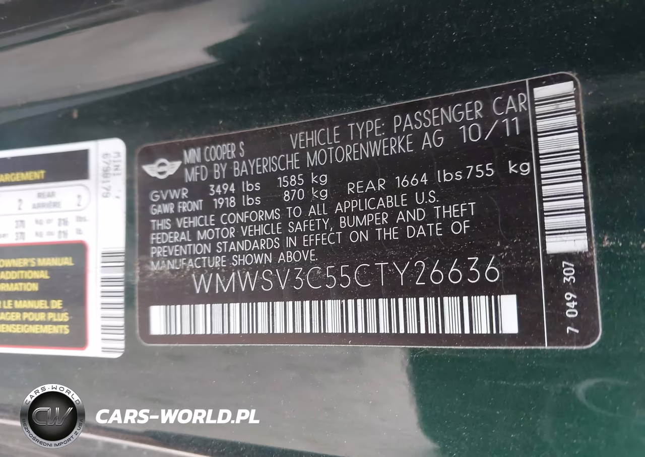 2012 Mini Cooper S VIN:WMWSV3C55CTY26636 - 9