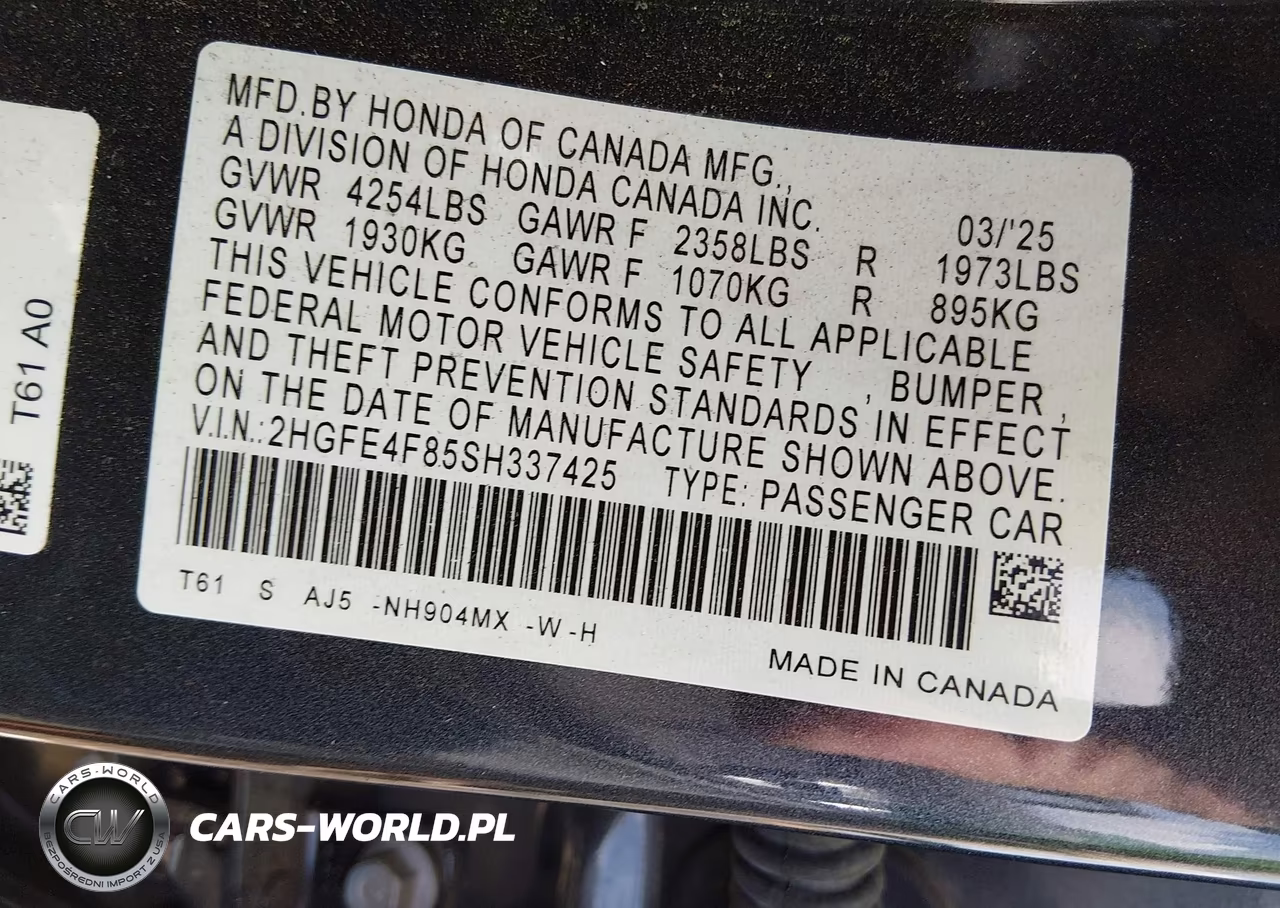 2025 Honda Civic Hybrid VIN:2HGFE4F85SH337425 - 9