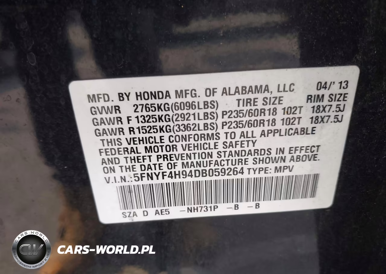 2013 Honda Pilot Touring VIN:5FNYF4H94DB059264 - 9