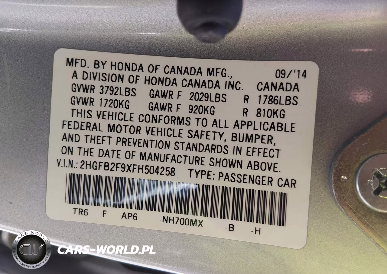 2015 Honda Civic Ex-L VIN:2HGFB2F9XFH504258 - 9