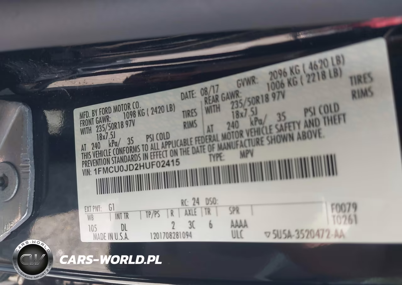 2017 Ford Escape Titanium VIN:1FMCU0JD2HUF02415 - 9
