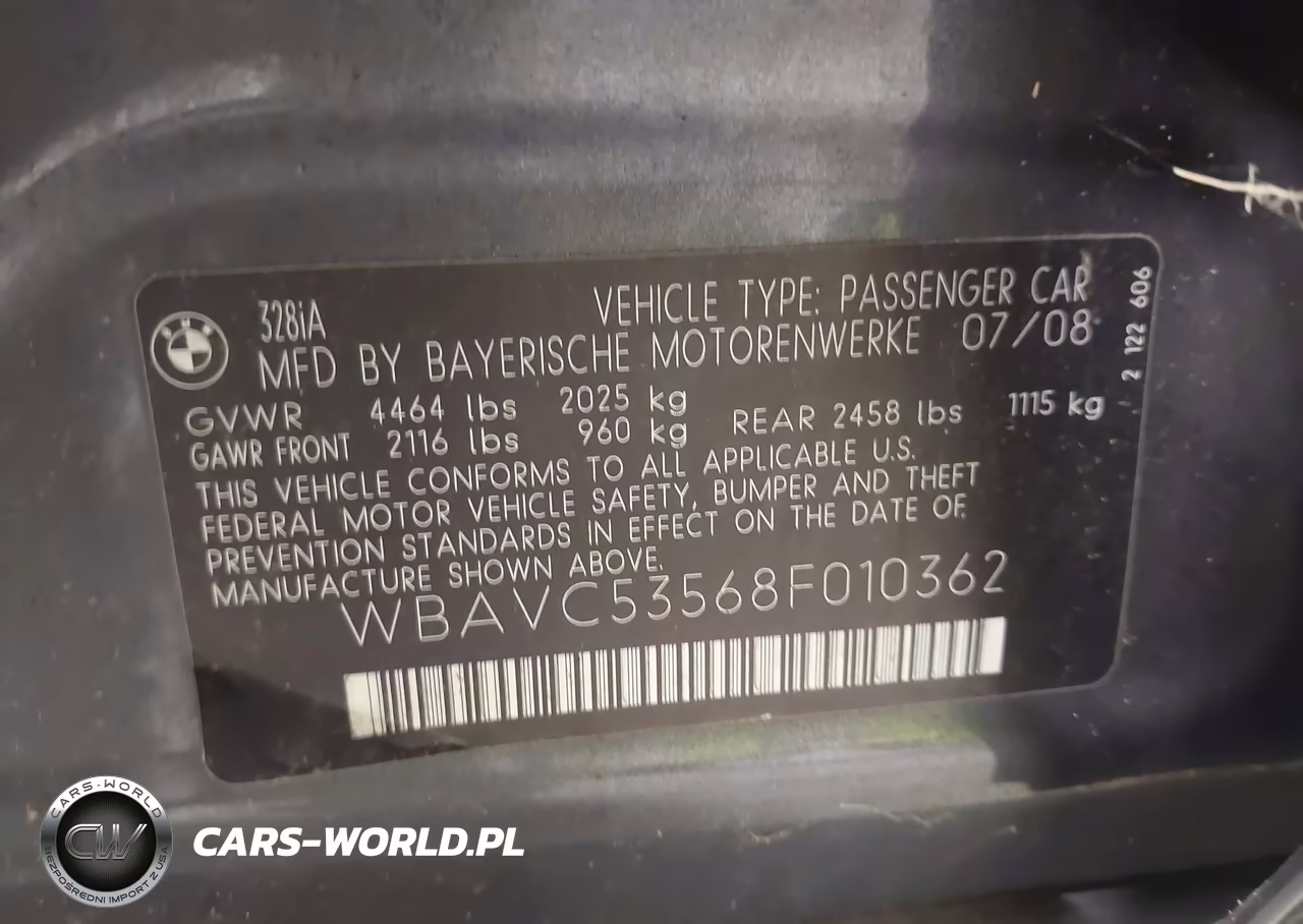2008 BMW 328I VIN:WBAVC53568F010362 - 9