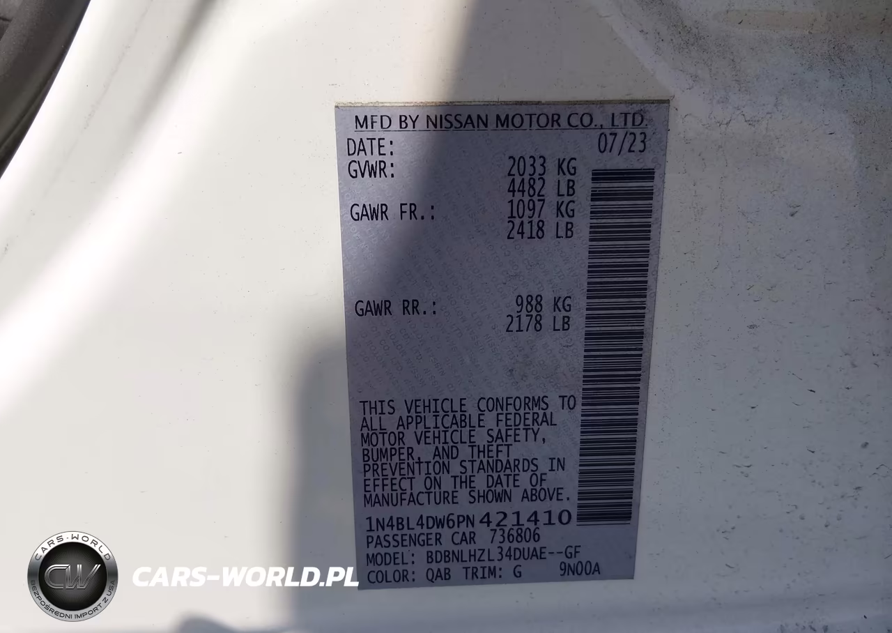 2023 Nissan Altima Sv Intelligent Awd VIN:1N4BL4DW6PN421410 - 9