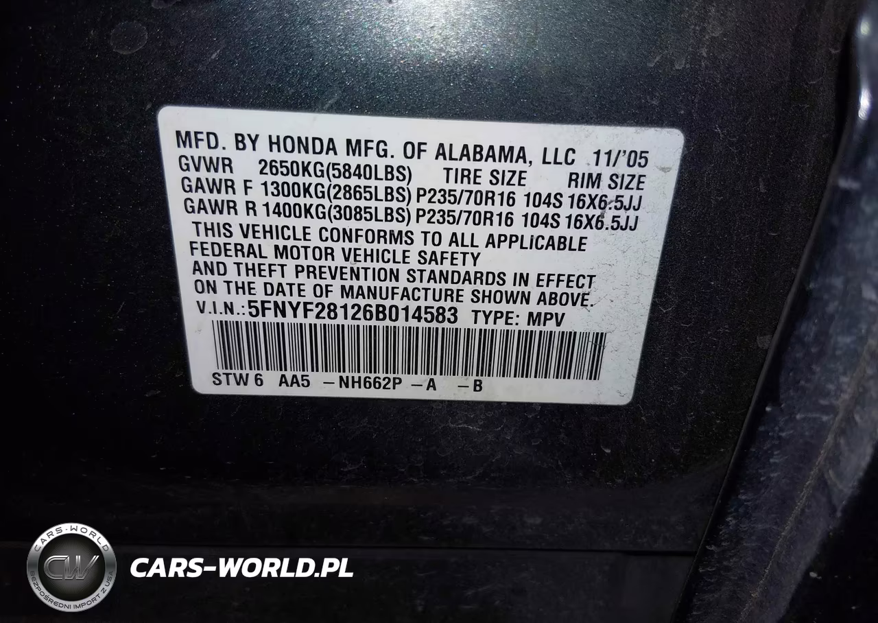 2006 Honda Pilot Lx VIN:5FNYF28126B014583 - 9
