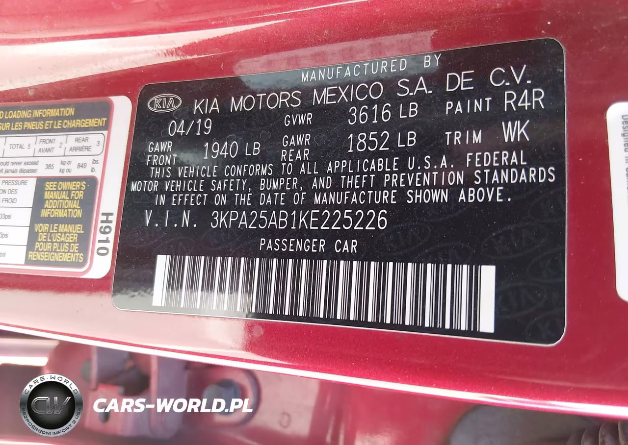 2019 Kia Rio 5-Door S VIN:3KPA25AB1KE225226 - 9
