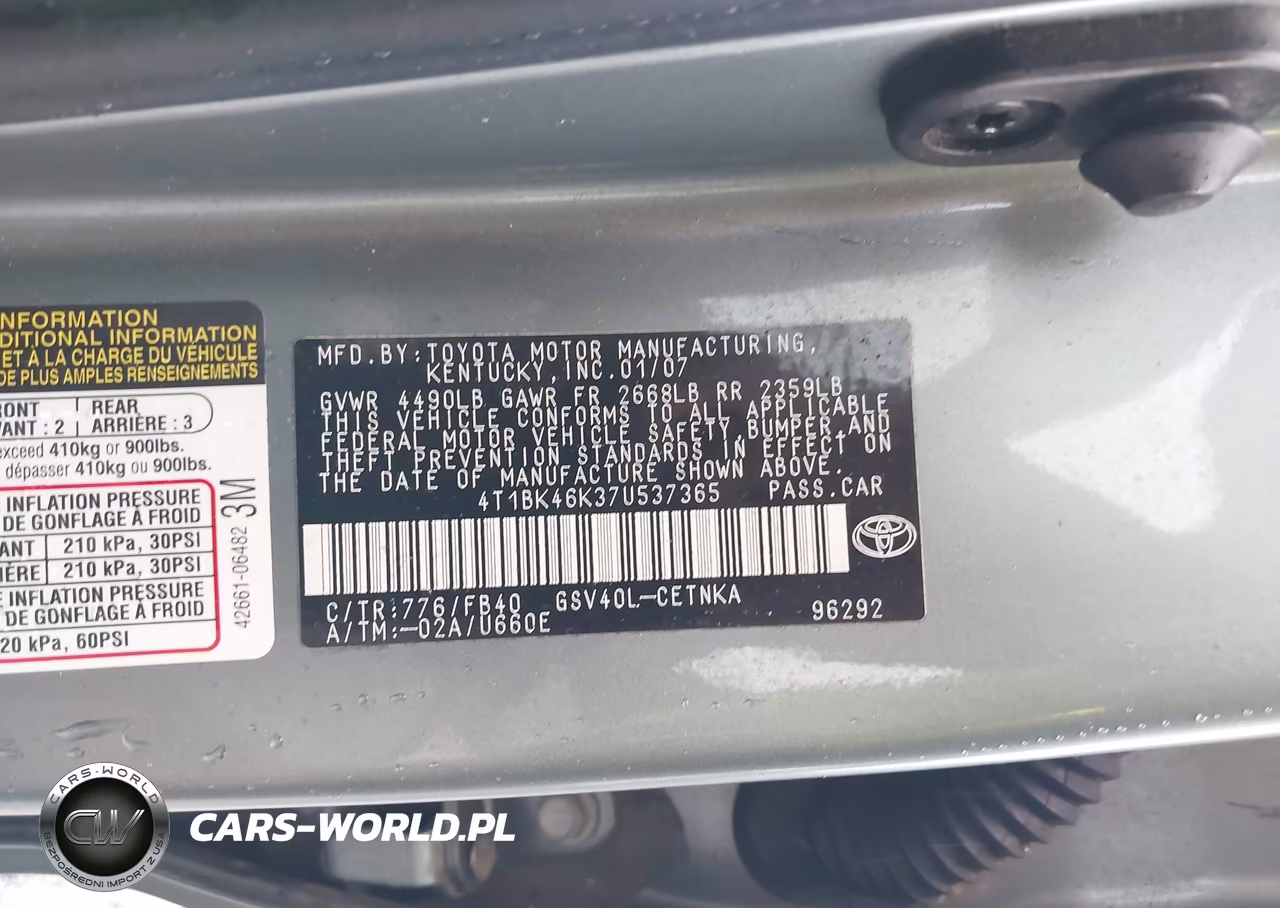 2007 Toyota Camry Le V6 VIN:4T1BK46K37U537365 - 9