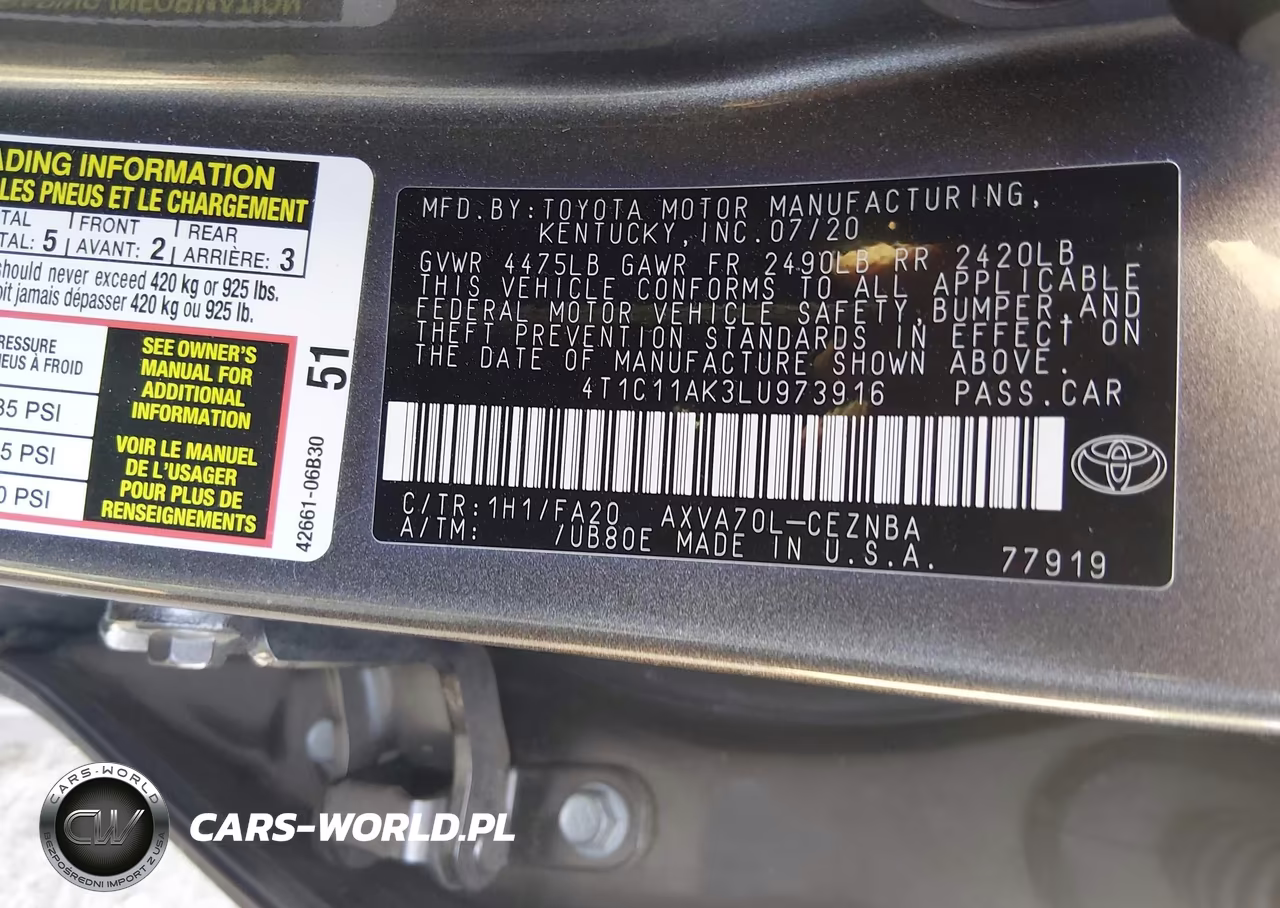 2020 Toyota Camry Le VIN:4T1C11AK3LU973916 - 9