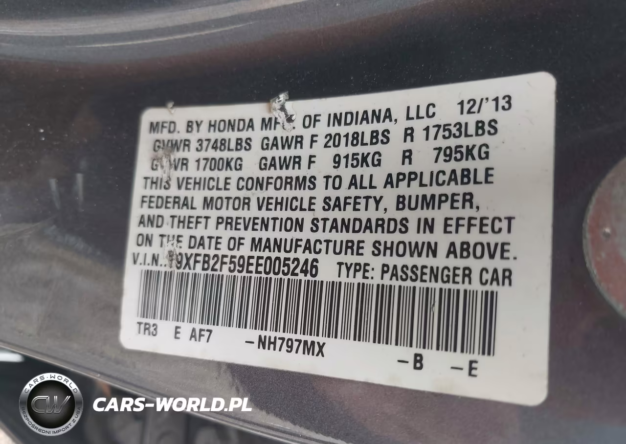 2014 Honda Civic Lx VIN:19XFB2F59EE005246 - 9