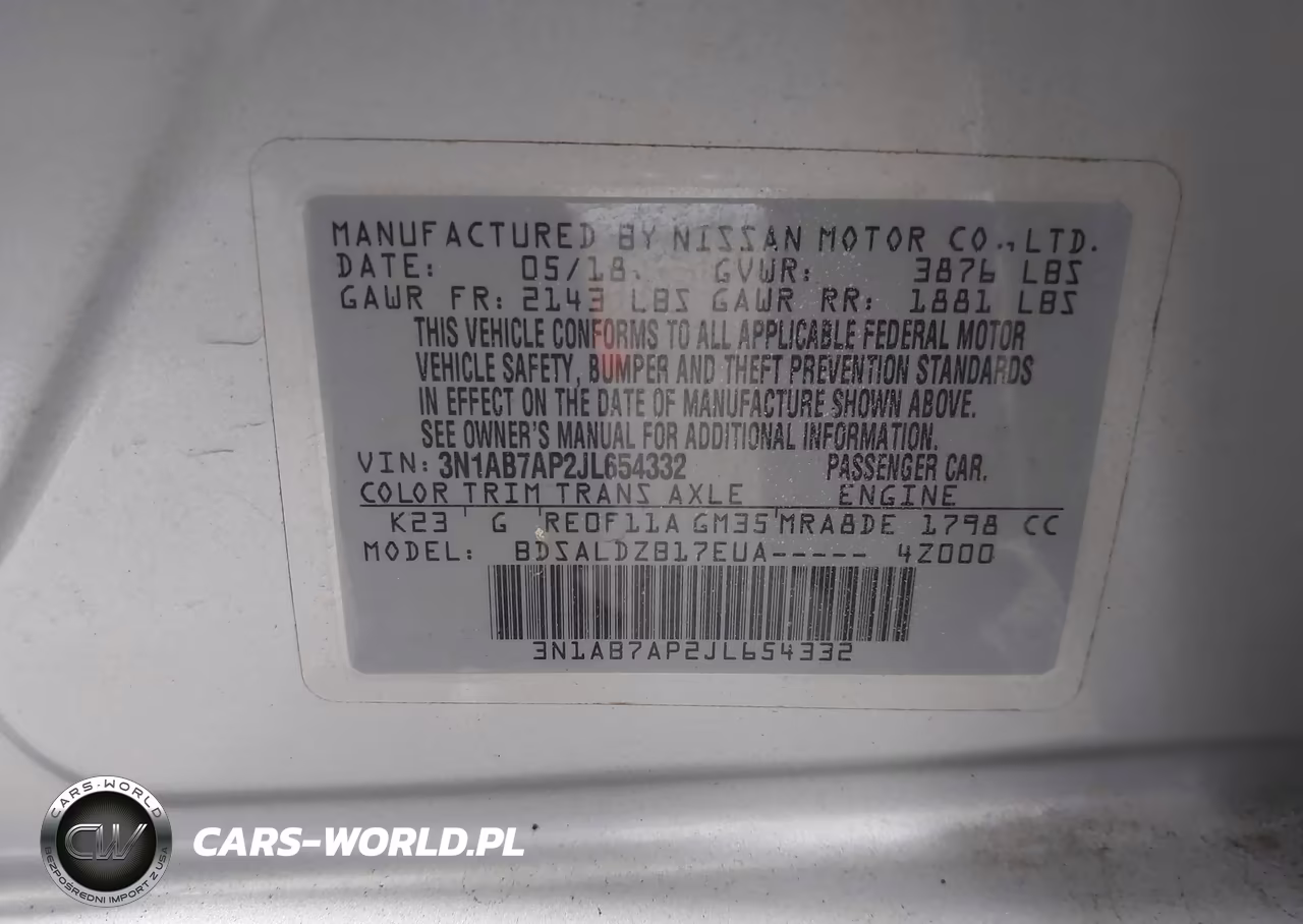 2018 Nissan Sentra Sv VIN:3N1AB7AP2JL654332 - 9