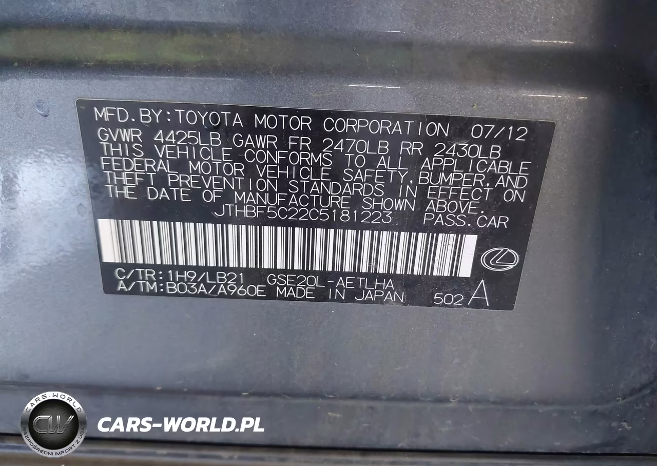 2012 Lexus Is 250 VIN:JTHBF5C22C5181223 - 9